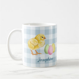Akvarell Chick Och Ägg På Blått Med Namn Kaffemugg