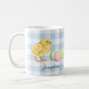 Akvarell Chick Och Ägg På Blått Med Namn Kaffemugg