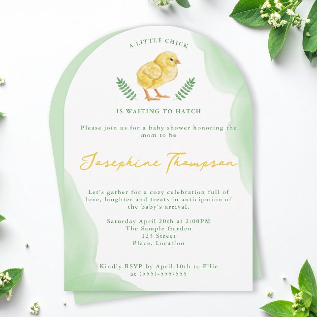 Akvarell Chick Väntar på att Kläckas Baby Shower Inbjudningar (Skapare uppladdad)
