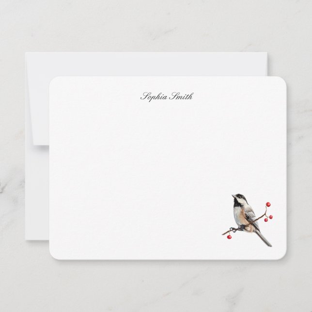 Akvarell Chickadee fågel platt Tack Kort (Framsida)