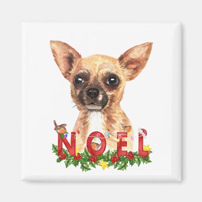 Akvarell Chihuahua Noel jul  Magnet (Framsidan)