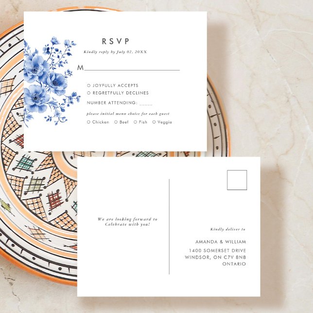 Akvarell Chinoiserie Blommig RSVP-svar Meddelande Vykort (Skapare uppladdad)