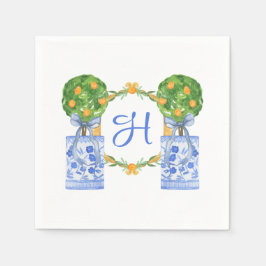 Akvarell Chinoiserie Citrus Topiary Monogram Pappersservett