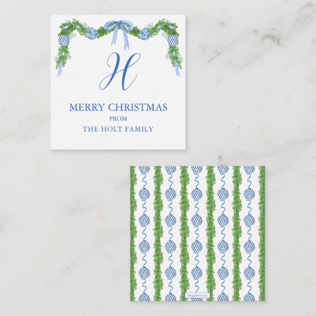 Akvarell Chinoiserie Girlang Julkuvert Anteckningskort (Fram/baksida)