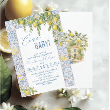 Akvarell ciao bambino citroner baby shower