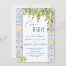 Akvarell ciao bambino citroner baby shower