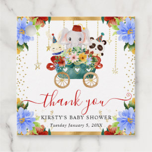 Akvarell Cirkus Djur Tåg Blommig Baby Shower Gåvor Etiketter