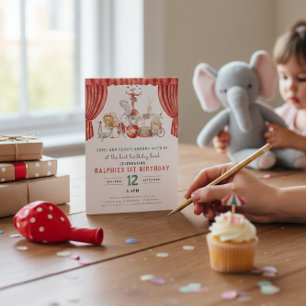 Akvarell Cirkus Elefant Första Födelsedag Inbjudningar