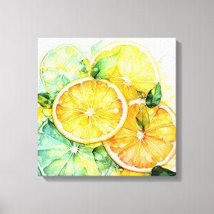 Akvarell Citron Apelsin Lime Botanisk Kök Canvastryck