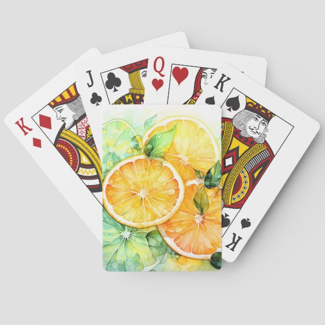 Akvarell Citron Apelsin Lime Botanisk Kök Casinokort (Baksidan)
