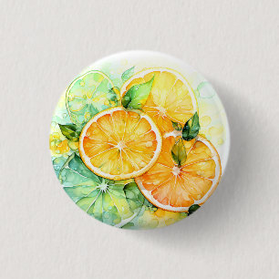 Akvarell Citron Apelsin Lime Botanisk Kök Knapp