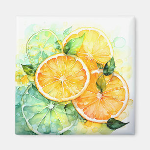 Akvarell Citron Apelsin Lime Botanisk Kök Magnet