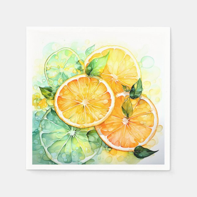 Akvarell Citron Apelsin Lime Botanisk Kök Pappersservett (Framsidan)
