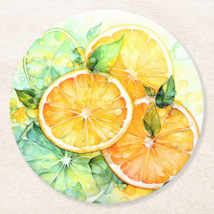 Akvarell Citron Apelsin Lime Botanisk Kök Underlägg Papper Rund