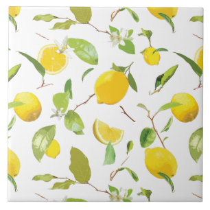 Akvarell Citron & blad 2 Kakelplatta