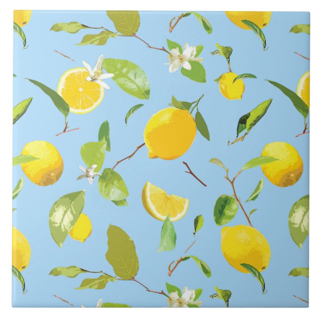 Akvarell Citron & blad 3 Kakelplatta (Framsidan)