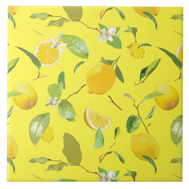 Akvarell Citron & blad 4 Kakelplatta (Framsidan)