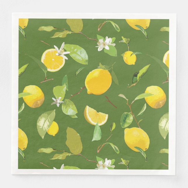 Akvarell Citron & blad 5 Pappersservett (Framsida)