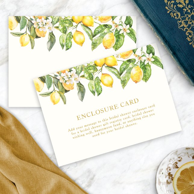 Akvarell Citron Blommor Tilläggskort (Watercolor Lemons Floral Bridal Shower Enclosure Cards by Painted Paperie
)