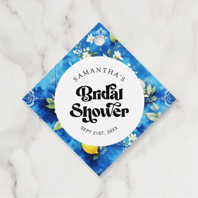 Akvarell Citron Citrus Amalfi Kusten Bröllopsdusch Gåvor Etiketter (Framsida)