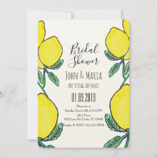 Akvarell Citron Citrus Gul Bröllopsdusch Ecru Inbjudningar