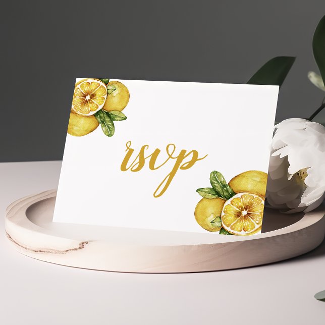 Akvarell Citron Citrus Modern Bröllops RSVP Vykort (Skapare uppladdad)