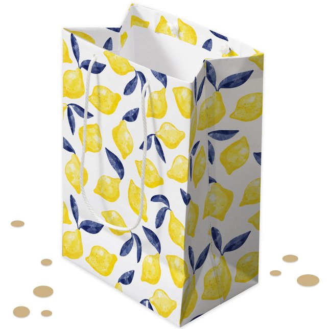 Akvarell Citron Citrusmönster (Watercolor lemon citrus pattern gift bag)