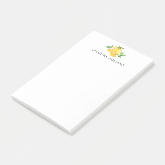 Akvarell Citron Frukt Personlig Brevpapper Post-it Block (Vinklad)