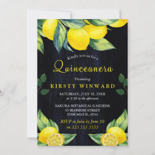 Akvarell Citron Marinblå Trä Quinceanera Inbjudningar