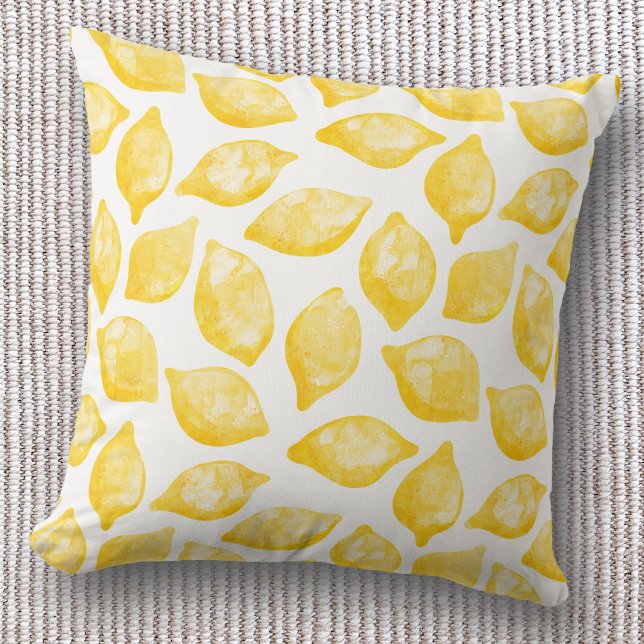 Akvarell Citron Mönster Citrusfrukt Kudde (Watercolor lemon citrus watercolor pattern throw pillow)