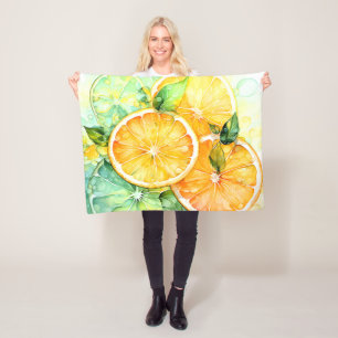 Akvarell Citron Orange Lime Botanisk Kök Fleecefilt