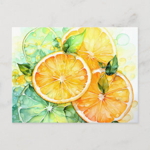 Akvarell Citron Orange Lime Botanisk Kök Helg Vykort
