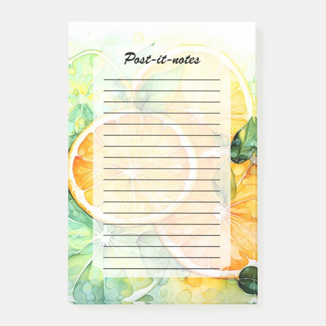 Akvarell Citron Orange Lime Botanisk Kök Post-it Block (Framsida)