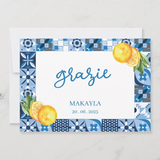 Akvarell Citron Positano Bröllopsdusch Tack Kort (Framsida)