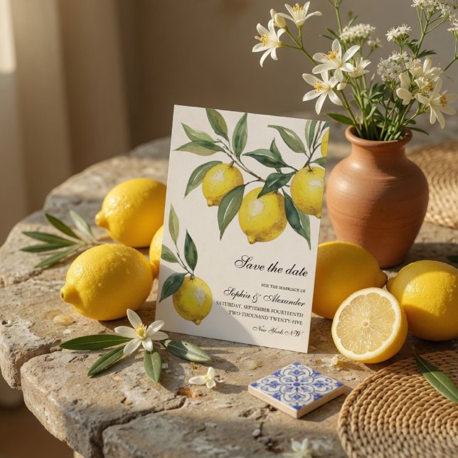 Akvarell Citron Save the Date | Medelhavet Inbjudningar (Skapare uppladdad)