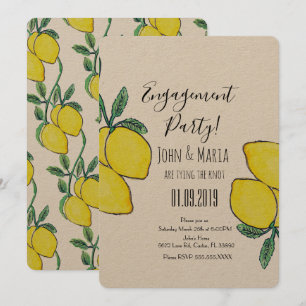 Akvarell Citron Vin Grönska Bröllop Kraft Inbjudningar
