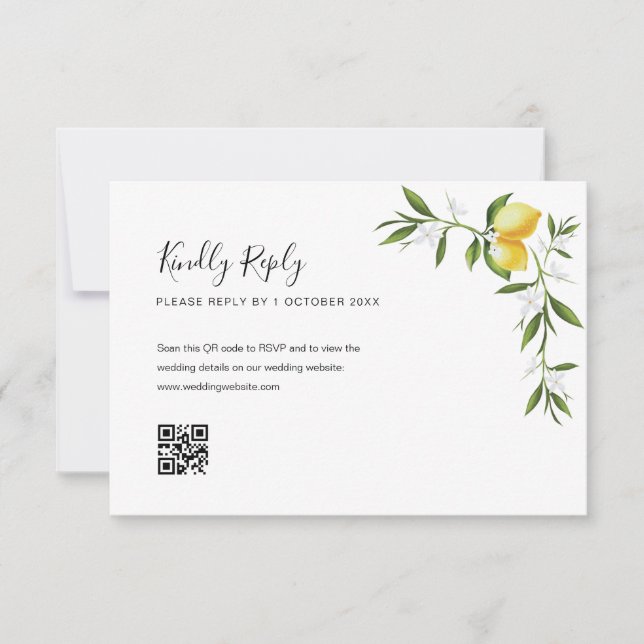 akvarell citronblad QR-kod RSVP-kort OSA Kort (Framsida)
