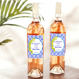 Akvarell Citroner Amalfi Bröllopsfest Glädje Vinflaska Etikett