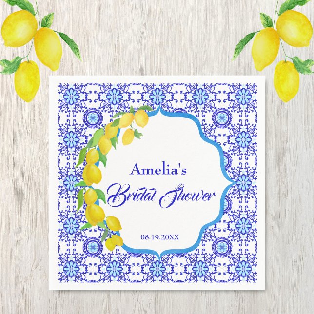 Akvarell Citroner Amalfi Bröllopsfest Pappersservett (Skapare uppladdad)
