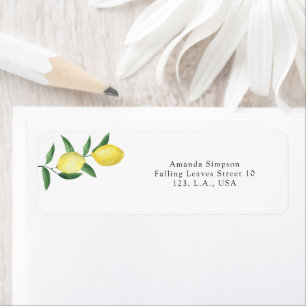 Akvarell citroner baby shower gren returadress etikett