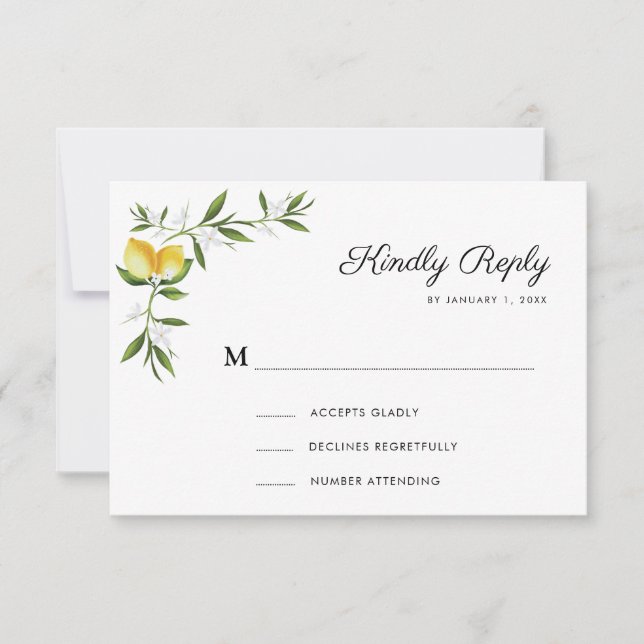 akvarell citroner blommande RSVP-kort OSA Kort (Framsida)