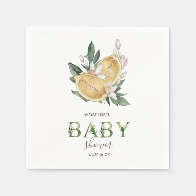 Akvarell Citroner Botanisk Bebis Shower Pappersservett (Framsidan)