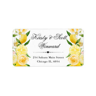 Akvarell Citroner och Blommor adress Adressetikett