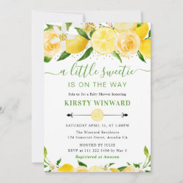 Akvarell Citroner och Blommor Baby Shower Inbjudningar