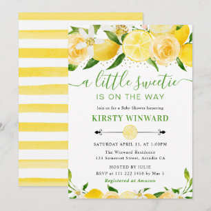 Akvarell Citroner och Blommor Baby Shower Inbjudningar