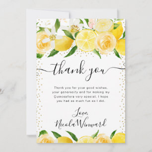 Akvarell Citroner och Blommor Quinceanera Tack Kort