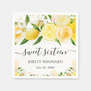 Akvarell Citroner och Blommor Sweet Sixteen Pappersservett