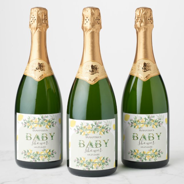 Akvarell Citroner Ram Baby Shower (Flaskor)