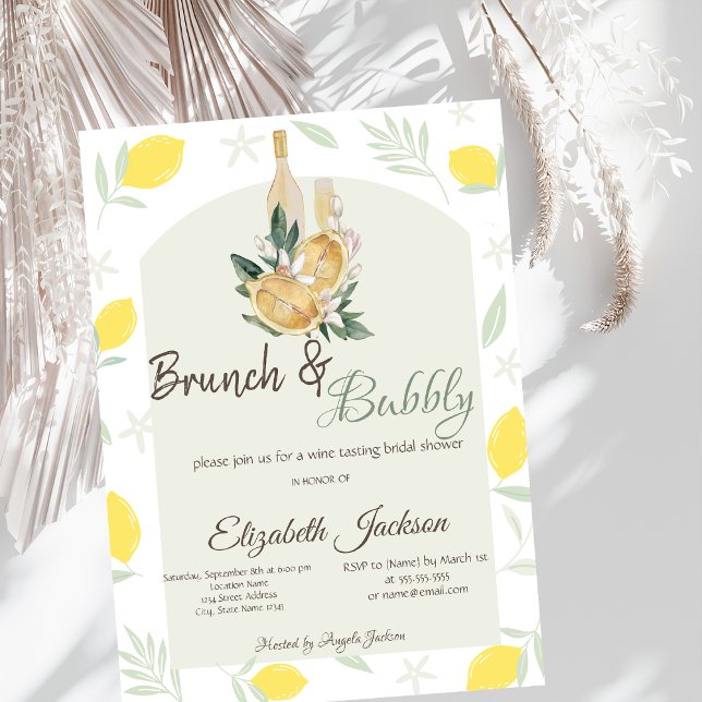 Akvarell Citroner Ram Brunch & Bubbly Inbjudningar (Skapare uppladdad)