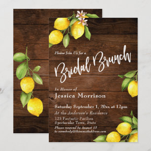 Akvarell Citroner Rustik Lada Trä Bröllopsbrunch Inbjudningar